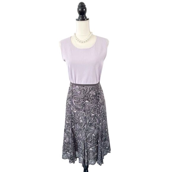 Sigrid Olsen Gray and Light Lavender Purple Flowy Patterned Skirt Size 8 - Picture 2 of 11